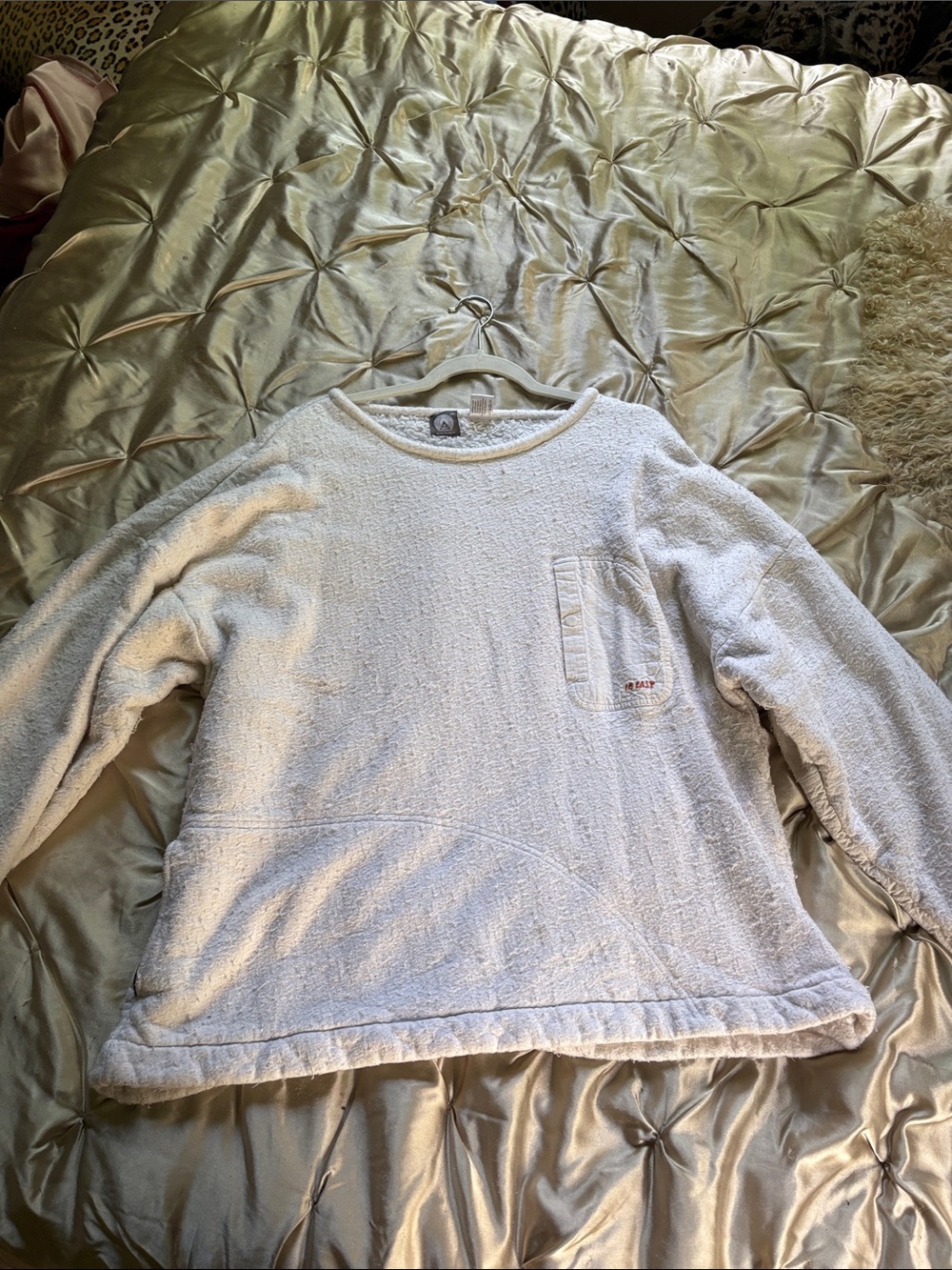 Men's Cream Terry Crewneck Sweater with Chest Pocket